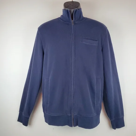Banana Republic Navy Tight Knit Zip Up Jacket Size L Mens - Picture 2 of 10